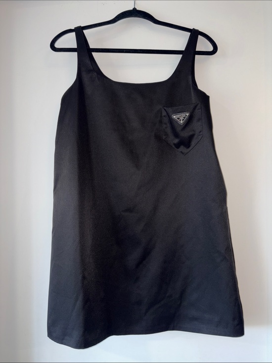 Prada Dresses & Skirts - Prada Black Satin Tank Dress with Logo Pocket Patch